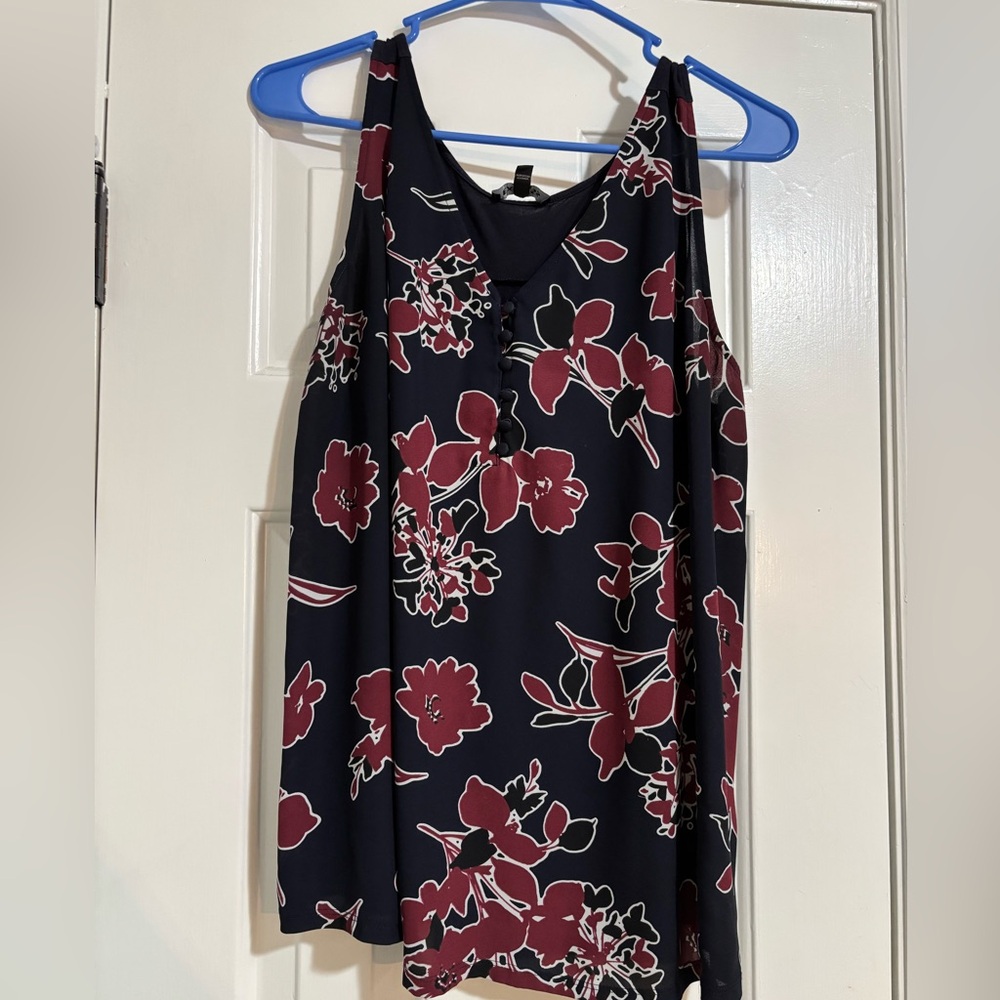 Floral Navy and Maroon Women's Top